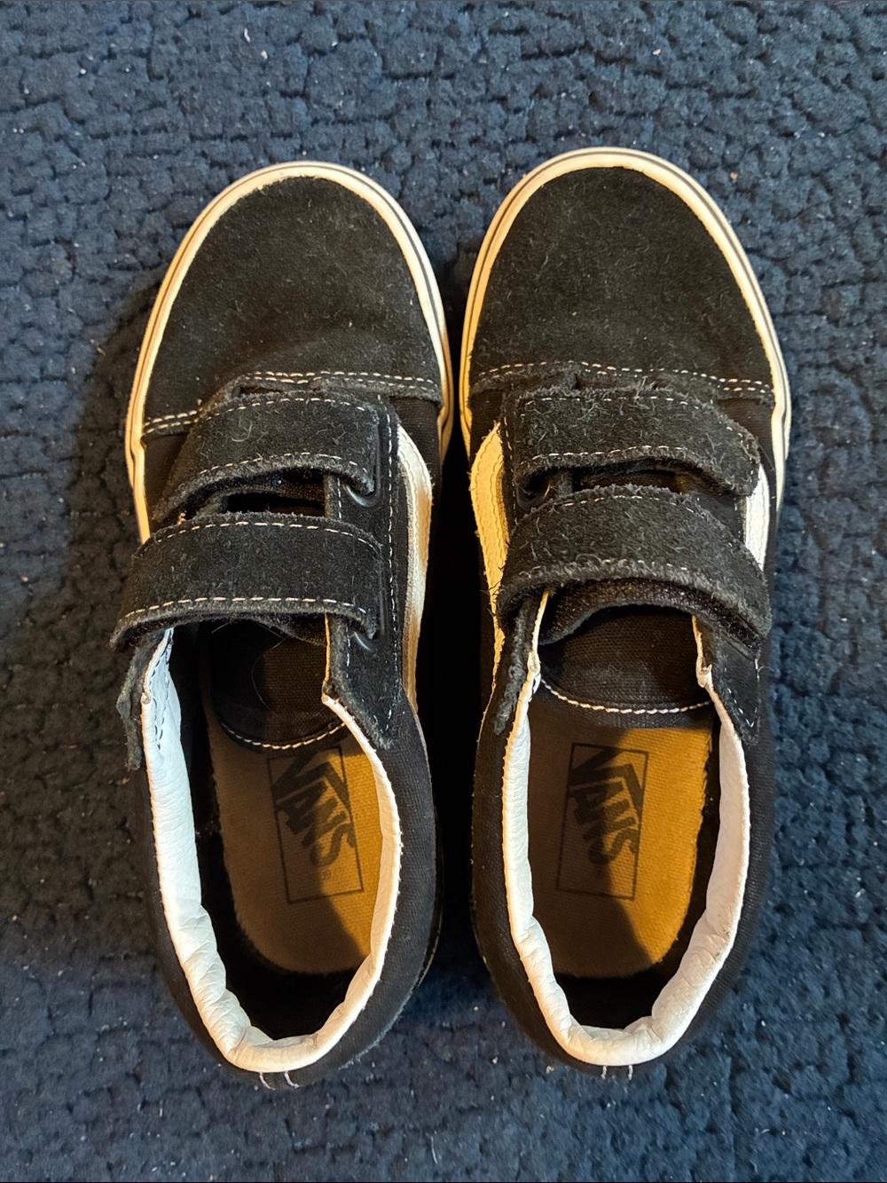 Vans Kids Black Suede Velcro Sneakers with White Stripe